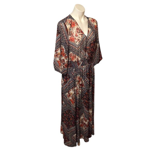 Enfocus Plus Size 16 W Lightweight Patchwork Print Dress Navy Blue Red Maroon - Picture 1 of 8